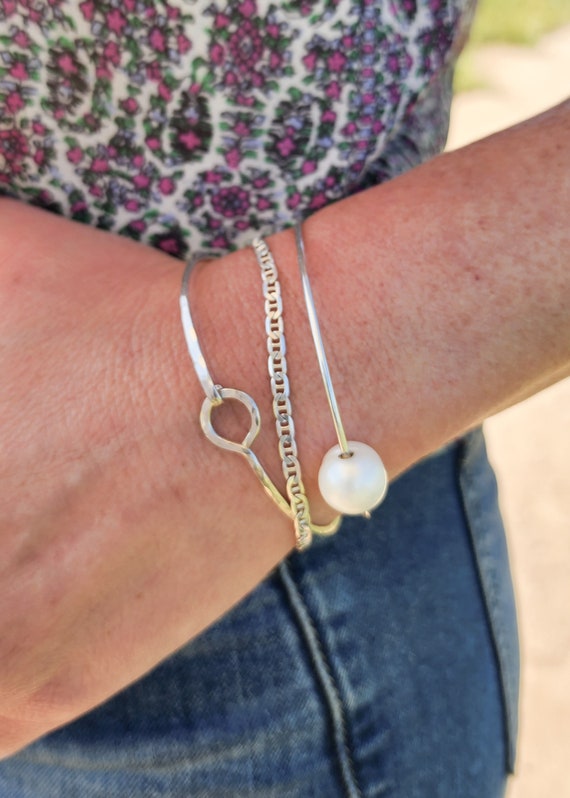 Sterling Silver Anchor Chain Bracelet, Layering Bracelet, Flat  