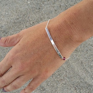 Sterling Silver Monogram Bracelet, Birthstone Bracelet, Initial bracelet, Silver Bar Bracelet