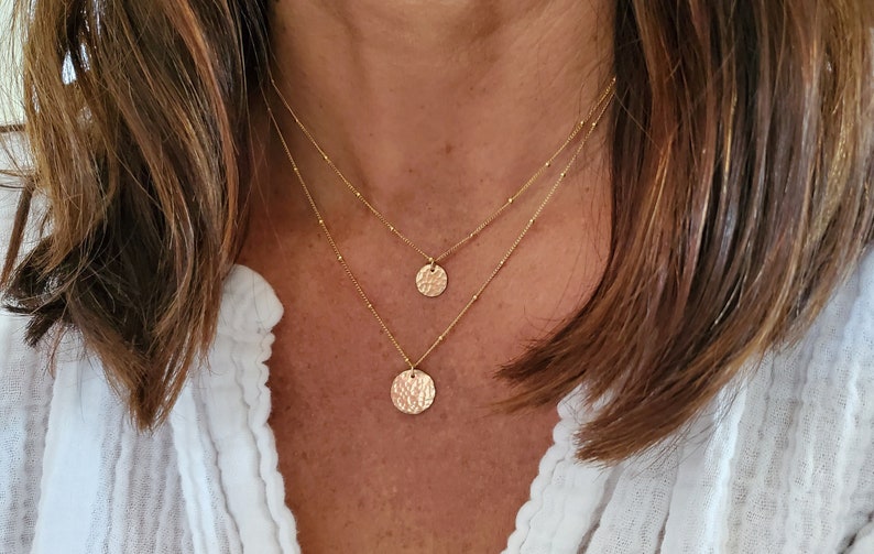 Small Hammered Circle Necklace, Gold Circle Necklace, Layering Necklace, 14k Gold Fill, Dainty, Gold Circle, Coin, Minimalist Necklace, Tiny image 1