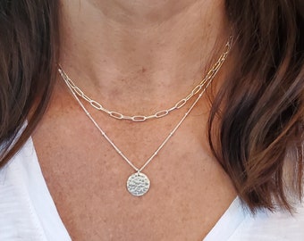 Layered Necklace Set, Gold, Silver, Set of 2, 14k, Gold Filled, Sterling Silver, Satellite, Double, Chain, Necklace, Paperclip, Set, Coin