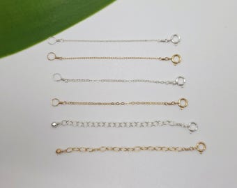 Extensor de collar, apto para cualquier collar, plata de ley, chapado en oro, extensión, ajustable en varias longitudes, o bien, elija la longitud.