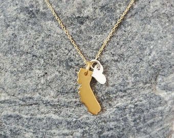 California Love, Tiny Gold California Necklace, Silver Heart, Gold Necklace, I Love California, Necklace, Small Gold Necklace