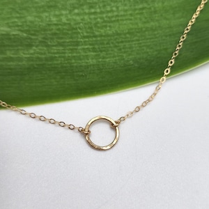 Dainty Gold Circle Necklace, Karma Necklace, Gold Circle Necklace, Hammered Circle, 14k Gold Filled, Minimalist Necklace, Layering Necklace