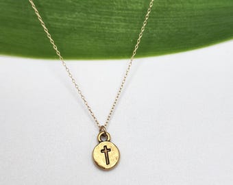 Gold Cross Necklace, Cross Necklace, Tiny Cross Pendant, Gold