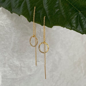 Dainty Threader Earrings, Tiny Circle, Tiny Disk, Circle Earrings, Threader Earrings, 14k Gold Fill, Dainty, Hammered, Circle, Dangle, Tiny