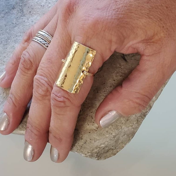 Hammered Shield Ring, Gold, Silver, Hammered, Simple, Large Ring, Gold Fill, Sterling Silver, Chunky Ring, Statement Ring,Finger Ring,Square