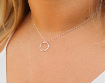 Small Sterling Silver Necklace, Circle Pendant, Hammered Circle, Silver Necklace, Sterling Silver, Dainty, Open Circle Necklace