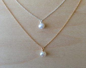 Pearl Drop Necklace, 14k Gold Fill, Sterling Silver, Freshwater Pearl, Gold Pearl Necklacec, Silver Pearl Necklace, Dainty Pearl, Minimalist