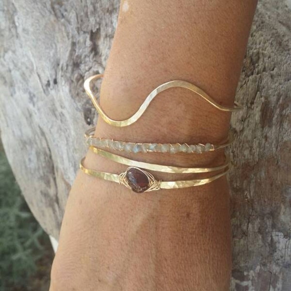 Gemstone Bracelet, Labradorite,Stacking Bangle, Sterling Silver, 16K Gold Fill, Rose Gold, Hammered bangle, Gold Bangle, Silver Bangle