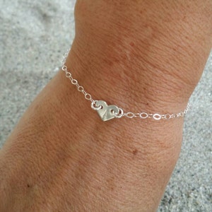 Sterling Silver Heart Bracelet, Tiny Heart, Monogram