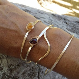 Gemstone Bracelet, Garnet, Bangle, Sterling Silver, Gold Fill, Hammered, Gold Bangle, Silver Bangle, Stacking, Garnet Bracelet