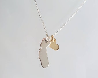California Love, Tiny Sterling Silver California Necklace, Gold Heart, Silver Necklace, I Love California, Necklace, Small Silver Necklace