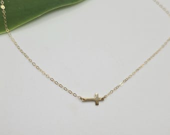 Collar con cruz pequeña de oro, colgante de cruz, cruz de oro vermeil