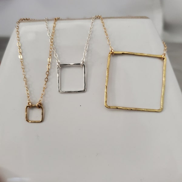 Square necklace, layering necklace, gold fill, or, Sterling Silver, Open Square Necklace, Geometric, simple, dainty, minimalist necklace