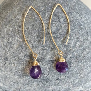 Gemstone Drop Earring, Amethyst, 14k Gold Fill, Sterling Silver, Earrings, Gemstone Earrings, Earrings, Dangle, Dainty