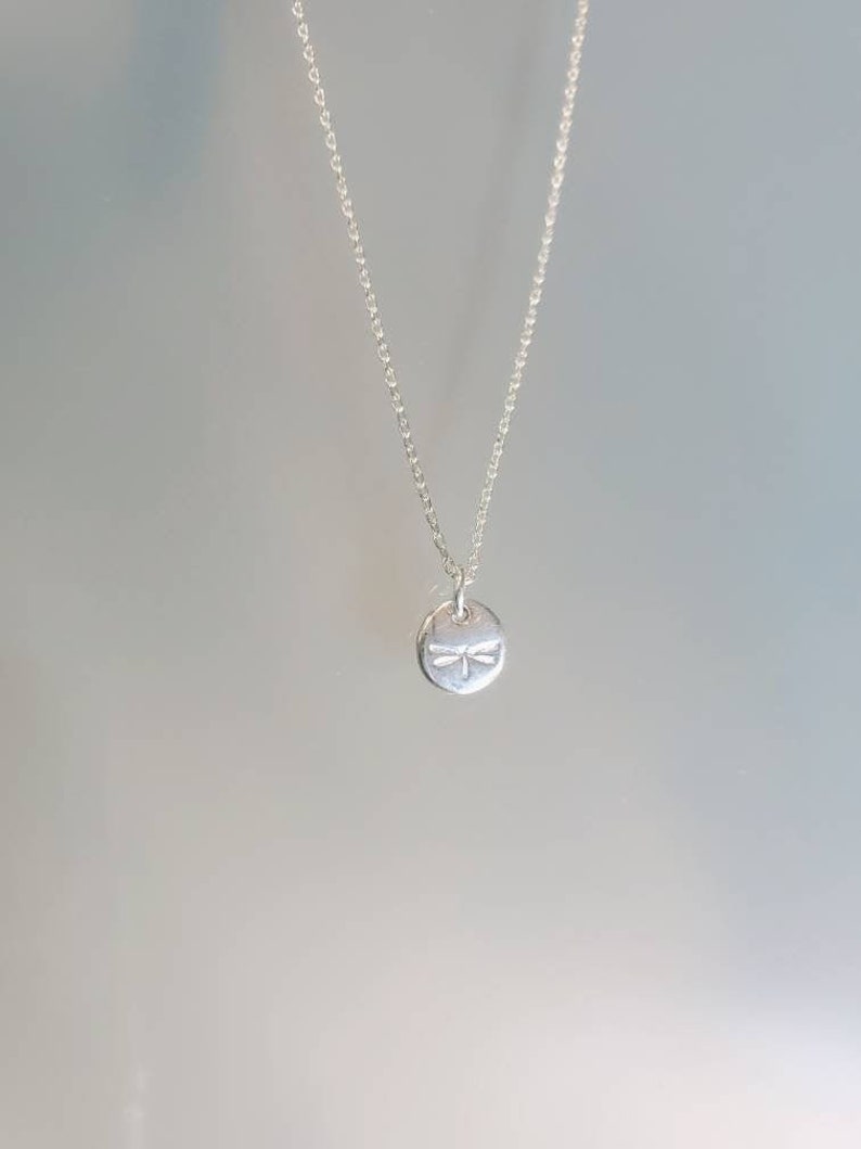 Tiny Sterling Silver Dragonfly Necklace, Dainty, Silver Dragonfly Necklace, Sterling Silver, Nature, Dragonfly Necklace, Tiny, Small image 1