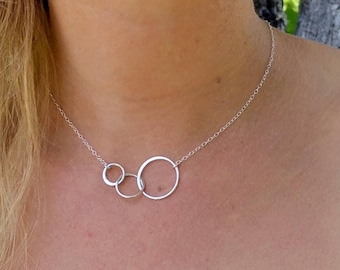 Infinity Circles Necklace, Three Circles, Gold, Sterling Silver, Infinity Necklace, Dainty, Circle Necklace, Everyday, Mothers Necklace