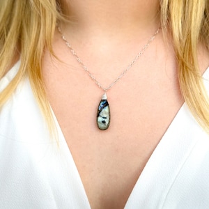 Labradorite Necklace, Tiny Figaro Chain, Labradorite, Simple, Gemstone Jewelry, Figaro Necklace, Silver, Stone Necklace