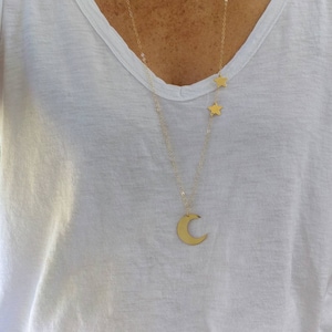 Large Moon and Star, Necklace, Moon Necklace, Star Necklace, Gold or Silver, gold moon Necklace, Silver Moon Necklace, Hammered, Moon, Star