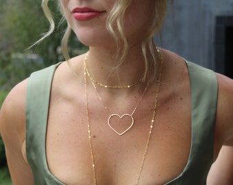 Open Heart Necklace, 14k Gold Fill, Sterling Silver, Open Heart, Heart Necklace, Large Heart, Hammered heart, Silver Heart, Emily In Paris