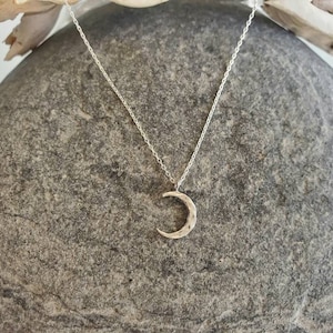 Tiny Moon Necklace, Crescent Moon, Silver Necklace, Silver Moon, Hammered, Dainty Necklace