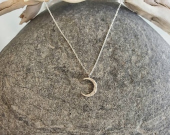 Tiny Moon Necklace, Crescent Moon, Silver Necklace, Silver Moon, Hammered, Dainty Necklace