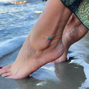 Dainty Turquoise Anklet, Turquoise Anklet, Gold Anklet, Gold Filled, Anklet, Dainty Anklet, Waterproof, Beach, Swim, Summer, Dainty, Gold