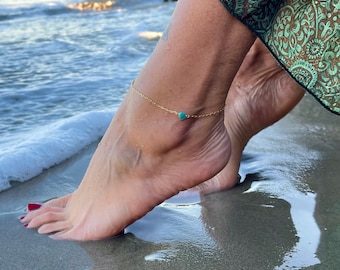Dainty Turquoise Anklet, Turquoise Anklet, Gold Anklet, Gold Filled, Anklet, Dainty Anklet, Waterproof, Beach, Swim, Summer, Dainty, Gold