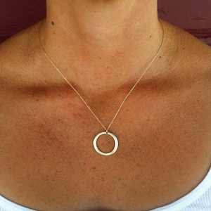 Gold Necklace, Circle Pendant, Matte Gold Plated Circle Pendant, Circle Charm Necklace, Gold Circle Necklace