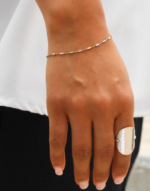 Mixed Metal Bar Chain Bracelet, Gold Vermeil, Layering Bracelet, Gold Vermeil and sterling silver bracelet, Chain, Bracelet, Dainty