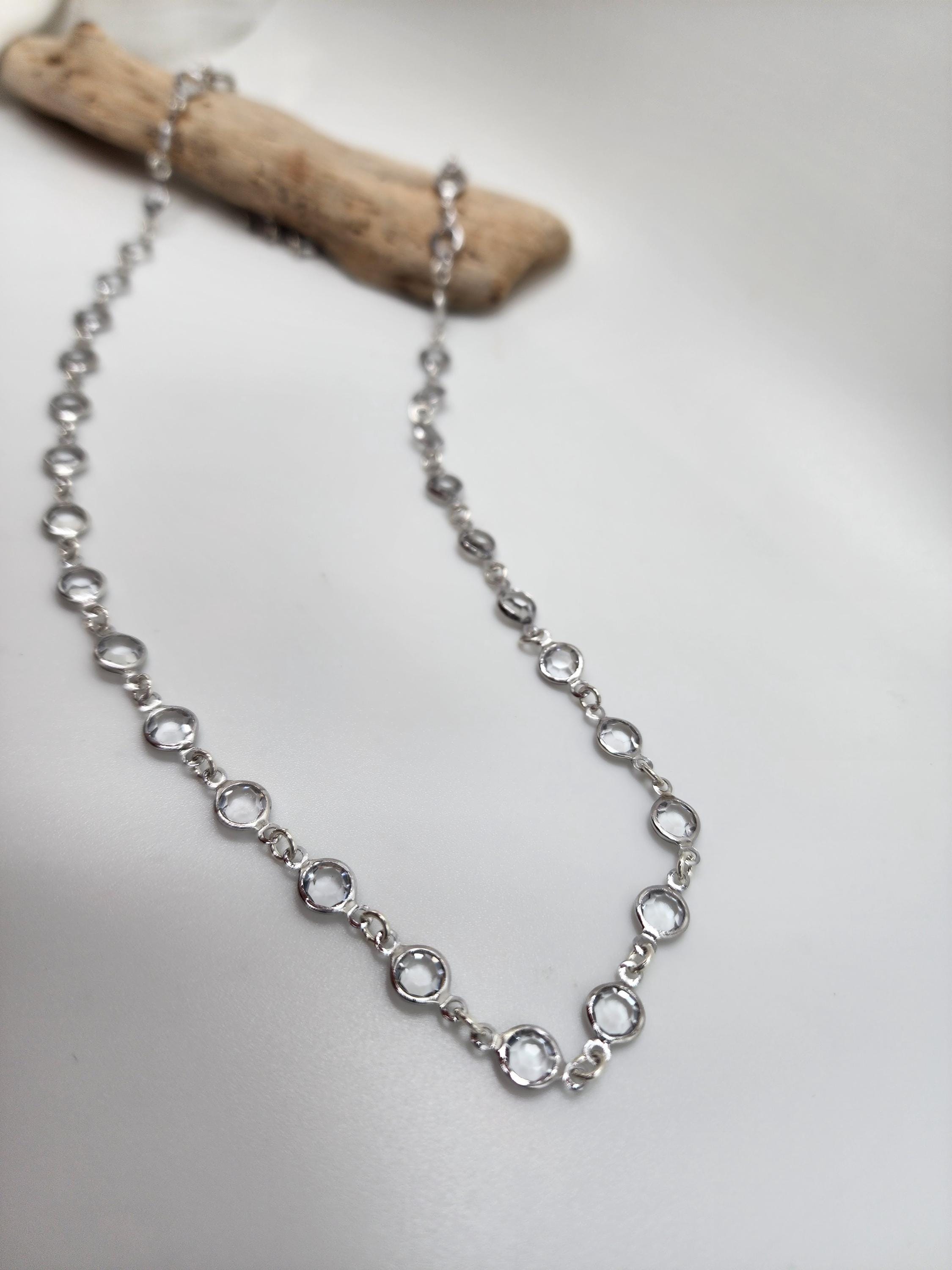 Swarovski Crystal Long Necklace, Bezel Crystal, Faceted Crystal