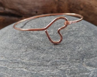 Hammered Heart Bangle, Bracelet, Sterling Silver, Gold Fill, Rose Gold, Stacking Bangle, Gold Bangle, Silver Bangle, Heart Bracelet, Heart