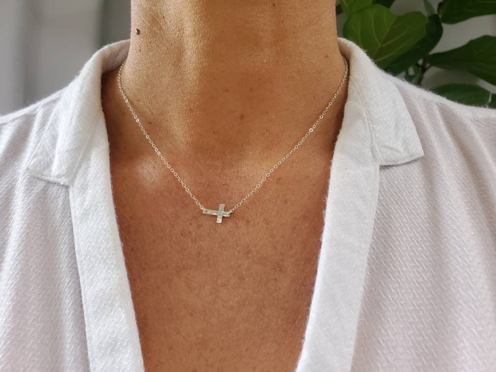 Silver Cross Necklace, Dainty, Tiny