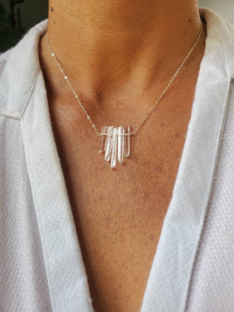 Quartz Necklace Mongolian Crystal gold fill chain Raw Quartz Crystal necklace Sterling Silver Crystal Quartz Necklace or Raw Quartz