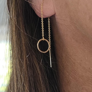 Dainty Threader Earrings, Gold fill, Sterling Silver, Tiny Circle, Circle Earrings, Threader Earrings, Dainty, Hammered Circle, Dangle, Tiny