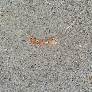 Gold Triple Heart Necklace, Tiny Heart Pendant, Monogram Necklace, Gold Heart Necklace