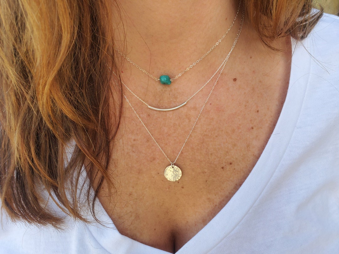 Layered Necklace Set, Turquoise, Set of 3, Gold, Silver, Three