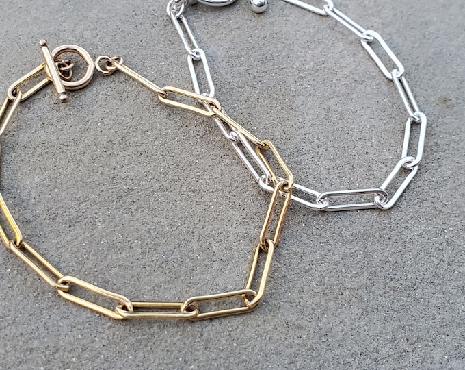 Large Link Chain Bracelet, Sterling Silver, 14k Gold Filled, Layering Bracelet, Gold, Chunky, Bracelet, Chain, Silver, Bracelet, Paper clip