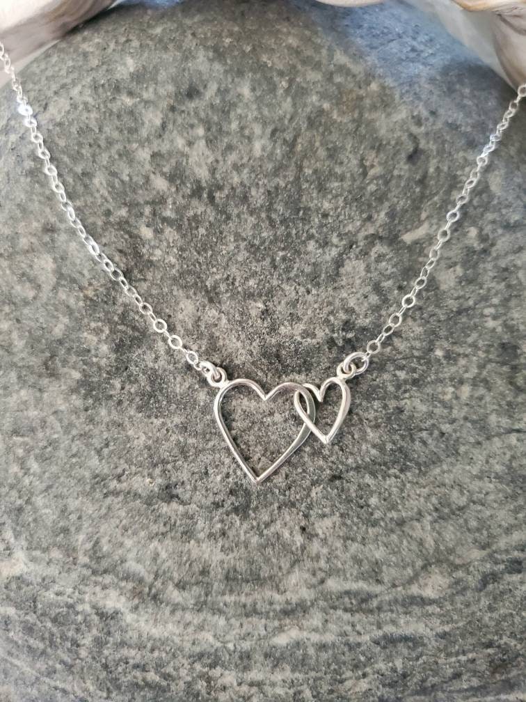 Double heart sterling silver necklace sale
