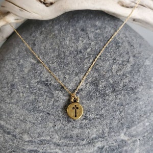 Gold Cross Necklace, Cross Necklace, Tiny Cross Pendant, Gold Cross, Tiny gold cross, Cross pendant, Gold Cross Necklace, Dainty, Delicate image 3