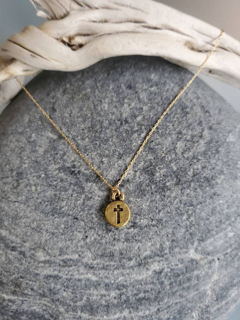 Gold Cross Necklace, Cross Necklace, Tiny Cross Pendant, Gold Cross, Tiny gold cross, Cross pendant, Gold Cross Necklace, Dainty, Delicate image 3