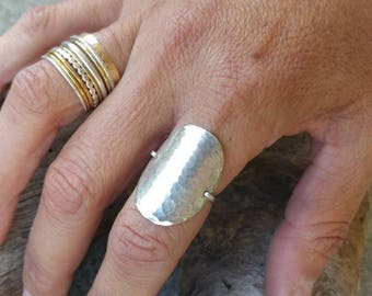 Silver Hammered Shield Ring, Sterling Silver, Ring, Hammered, Simple, Oval Ring, Sterling Silver, Chunky, Statement Ring, Silver Ring, Ring