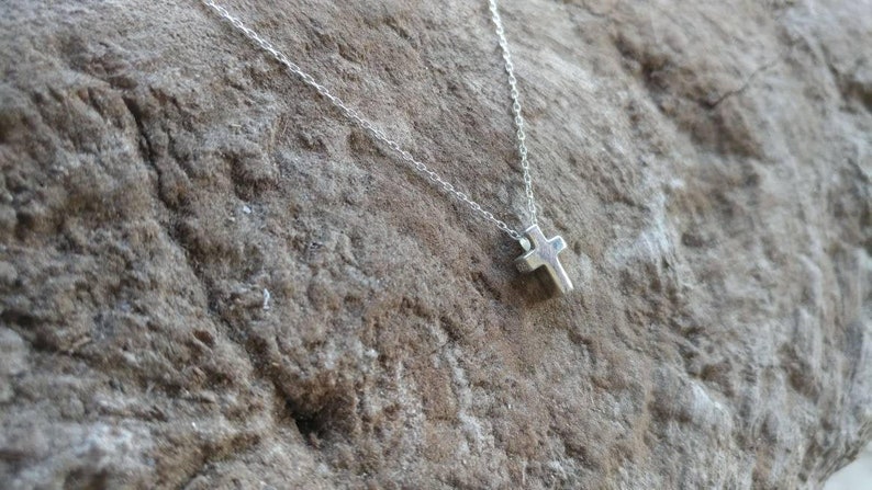 Tiny Sterling Cross Necklace, Sterling Silver, Cross Necklace, Silver Cross, Cross Pendant, Cross Bead, Silver Cross Necklace, Dainty, Tiny image 1