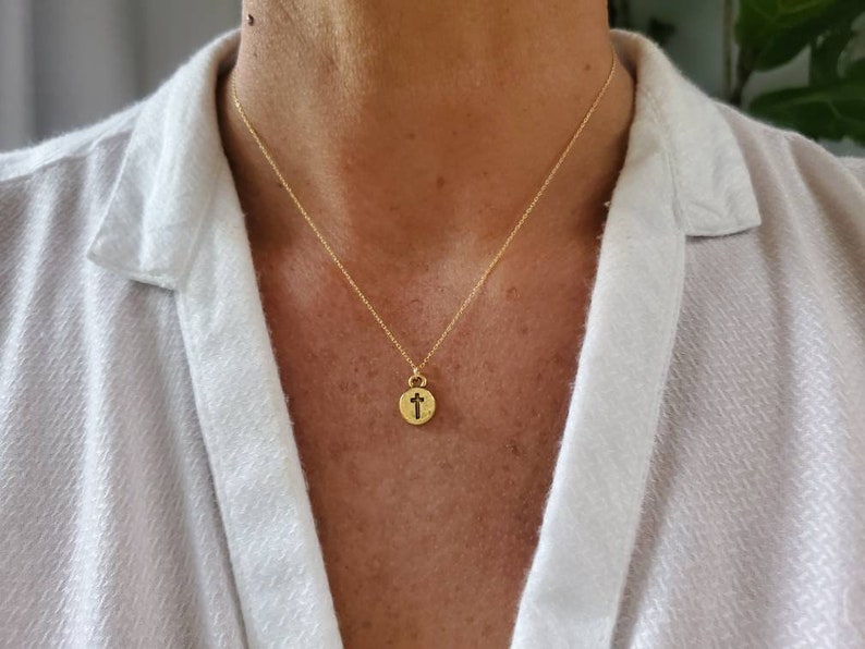 Gold Cross Necklace, Cross Necklace, Tiny Cross Pendant, Gold Cross, Tiny gold cross, Cross pendant, Gold Cross Necklace, Dainty, Delicate image 2