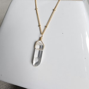 Kwartskristalketting, 14k gouden vulling, sterlingzilver, echt kristal, Mongoolse kwarts, kristallen ketting, gouden ketting, zilveren ketting