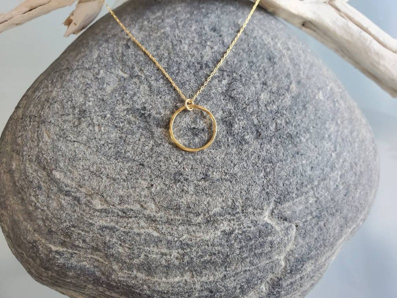 Small Gold Necklace, Circle Pendant, Hammered Circle, Gold Necklace, Gold Fill, Dainty Necklace, Open Circle image 4
