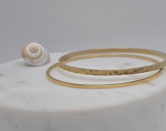 Gold Bangle Bracelet, Set of 2, Hammered Bangle Set, Gold Plated, Bangles