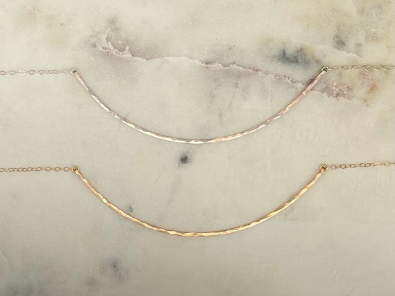 Extra Large Hammered Bar Necklace 14k 