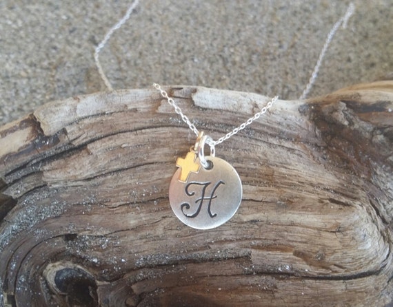 Monogram Necklace Initial Necklace Cross Necklace Matte Silver and Gold Etsy