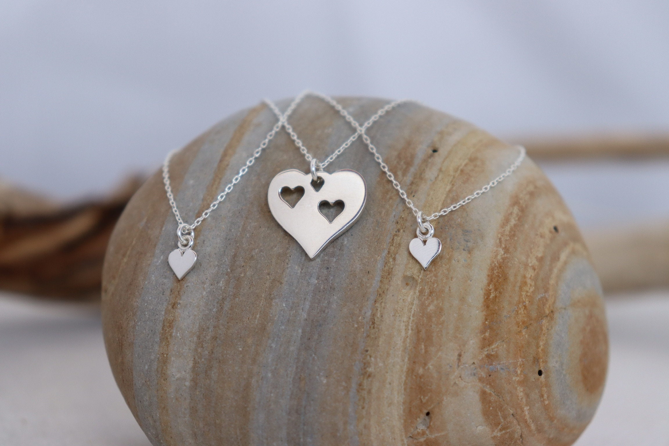 Mother daughter heart necklace set